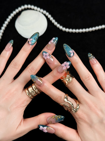 Teal Blossom - NailVesta press-on nails image 1
