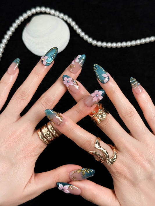 Teal Blossom - NailVesta press-on nails image 1