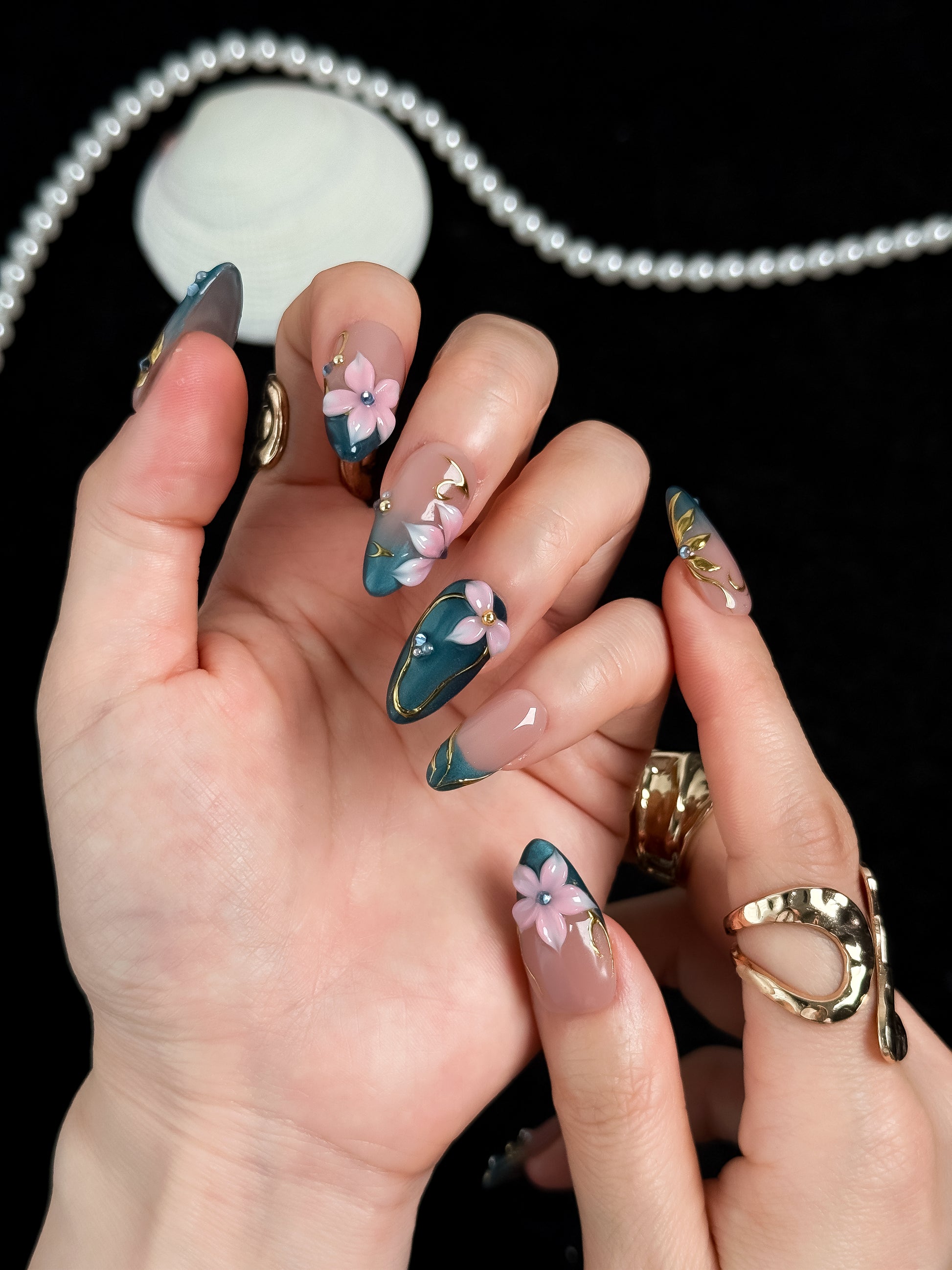 Teal Blossom - NailVesta press-on nails image 2